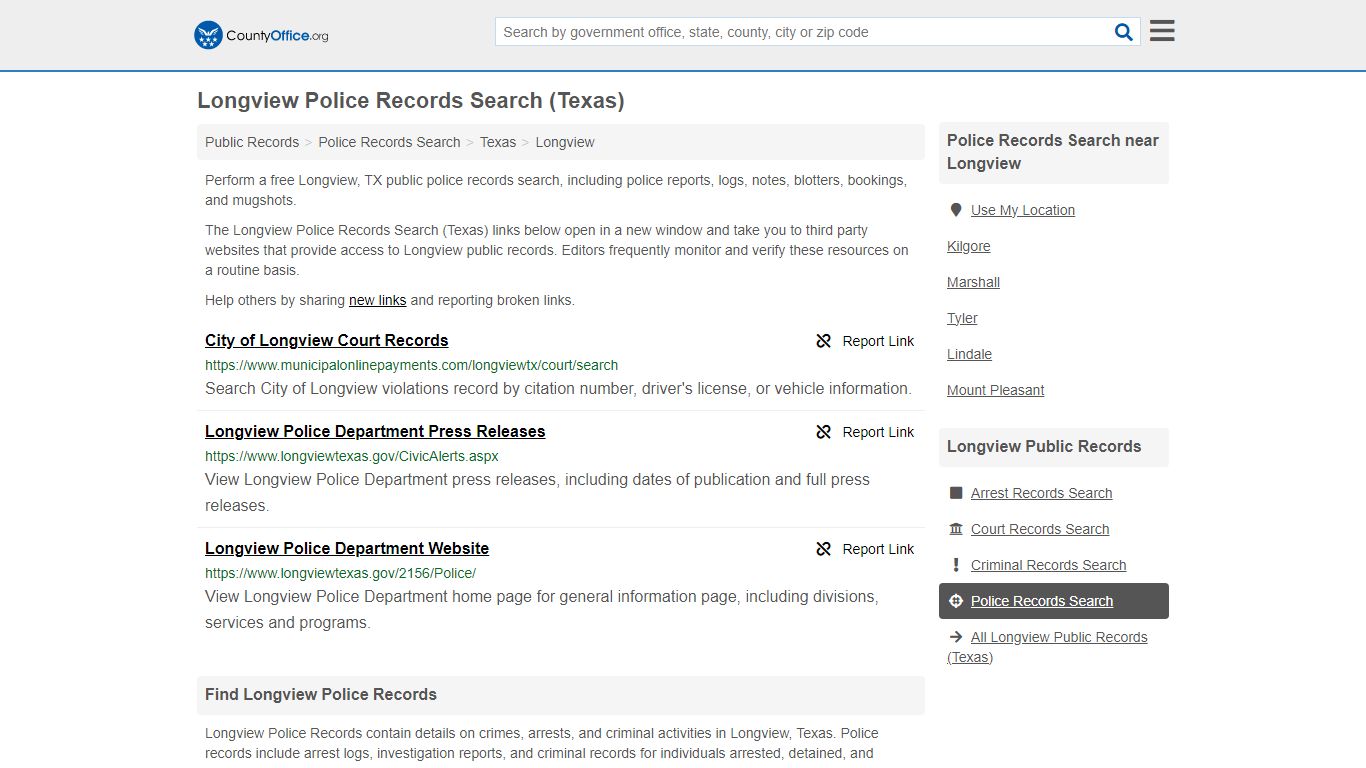 Longview Police Records Search (Texas) - County Office