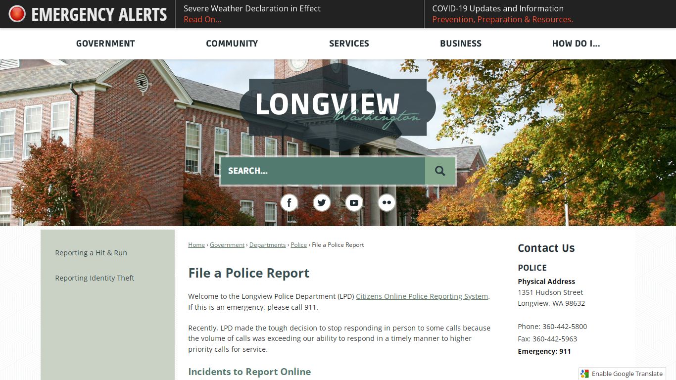 File a Police Report | Longview, WA